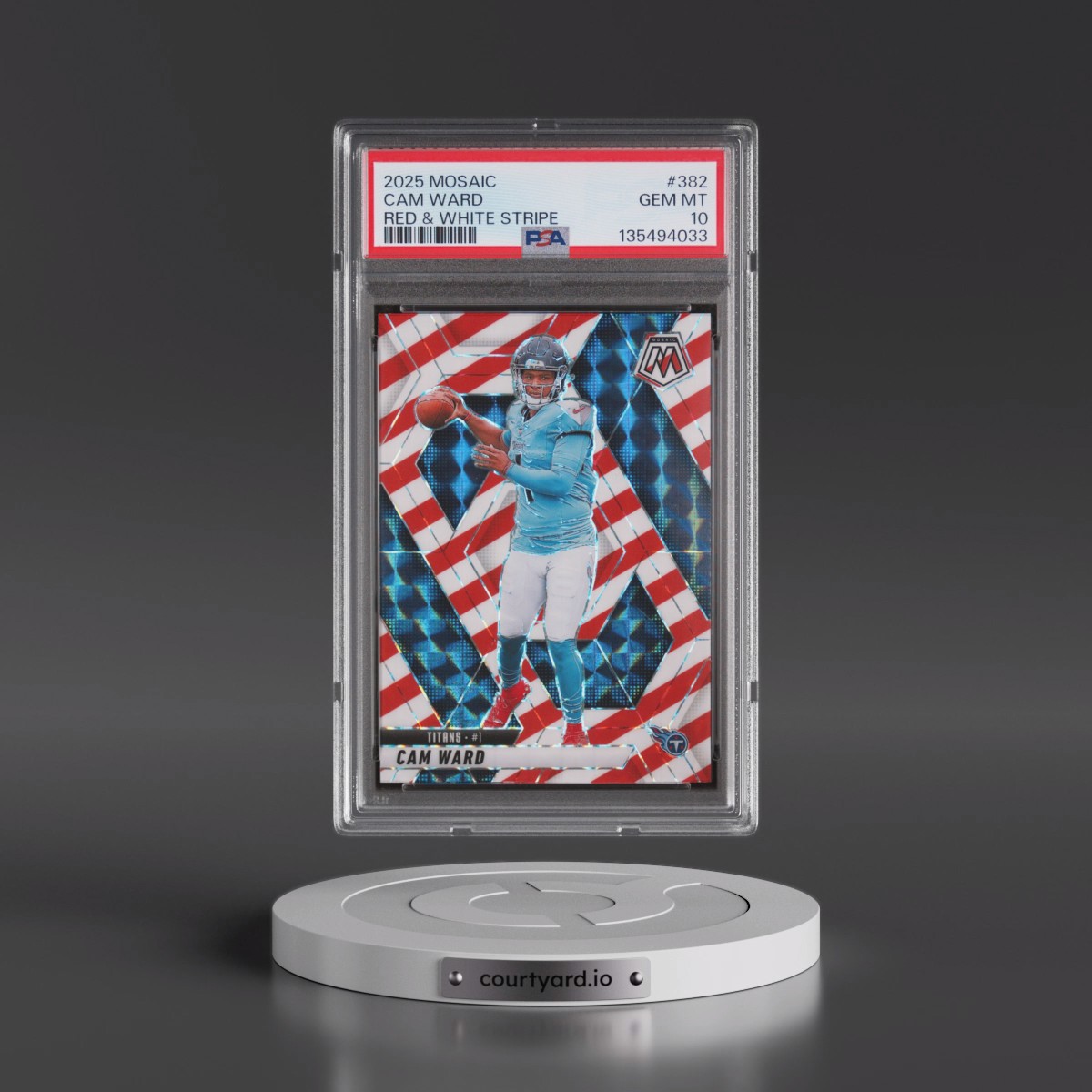2025 Panini Mosaic #382 Cam Ward - Red & White Stripe (PSA 10 GEM MINT)