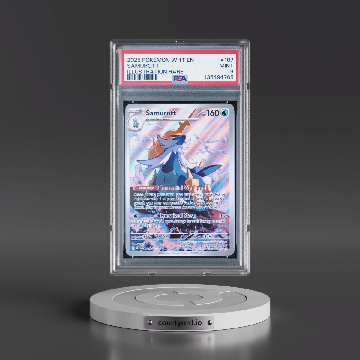 2025 Pokémon Wht EN-White Flare #107 Samurott - Illustration Rare (PSA 9 MINT)