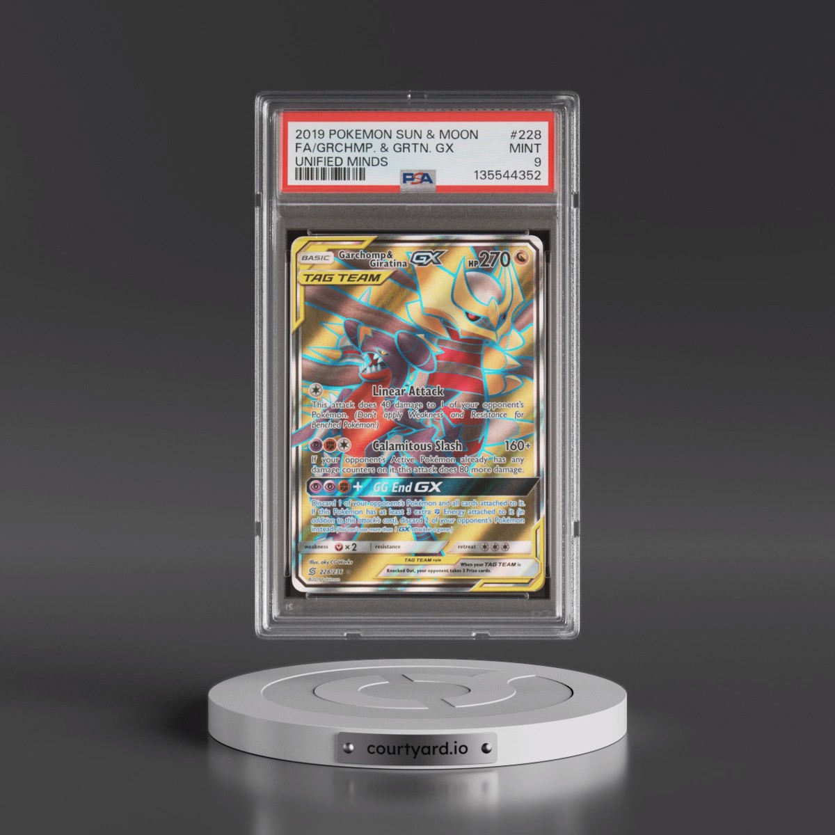 2019 Pokémon Sun & Moon Unified Minds #228 Garchomp & Giratina GX - Holo Full Art (PSA 9 MINT)