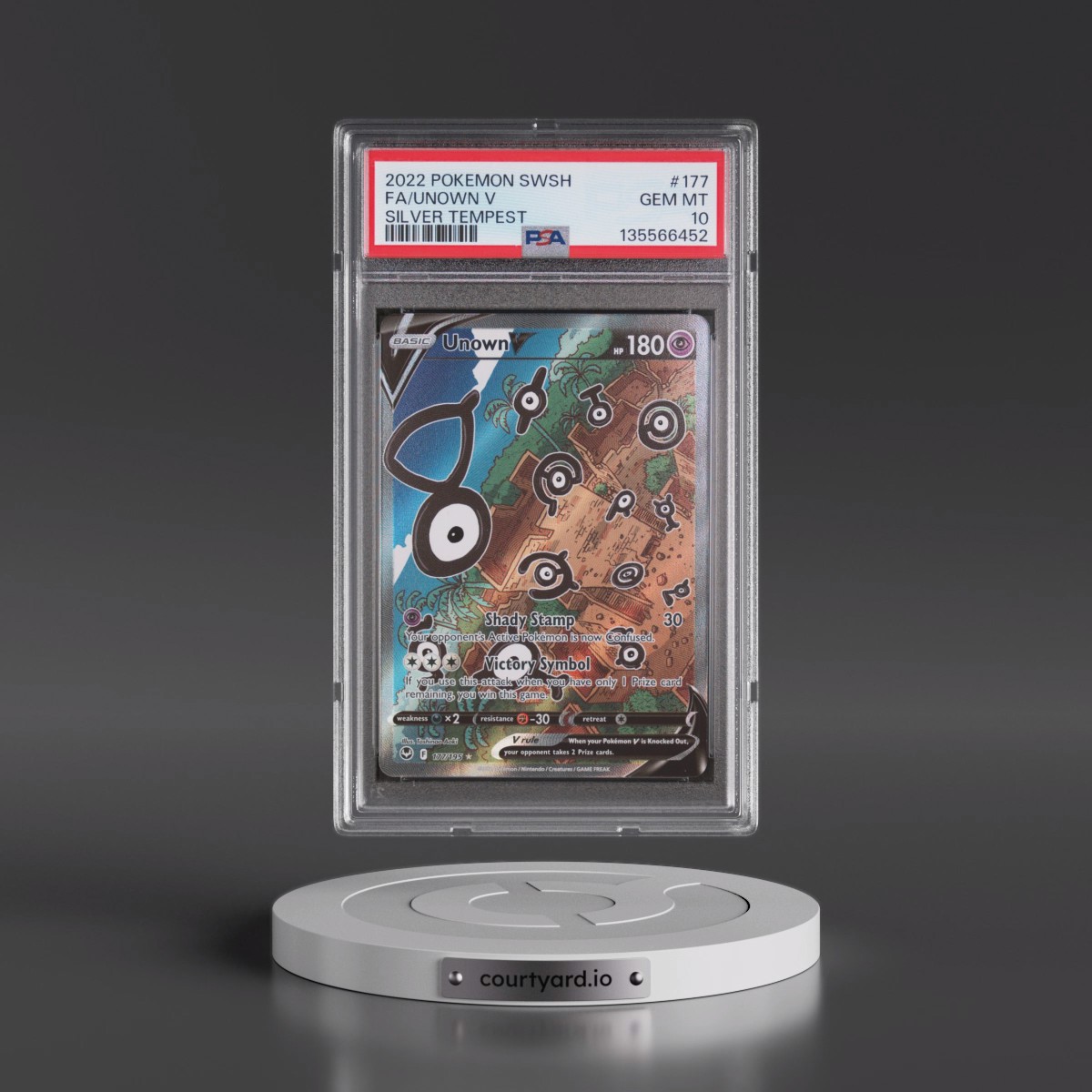 2022 Pokémon Sword & Shield Silver Tempest #177 Unown V - Holo Full Art (PSA 10 GEM MINT)
