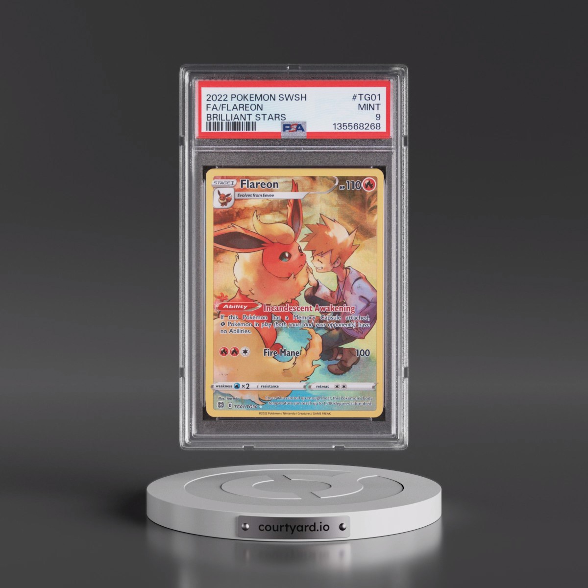2022 Pokémon Sword & Shield Brilliant Stars #TG01 Flareon - Full Art (PSA 9 MINT)