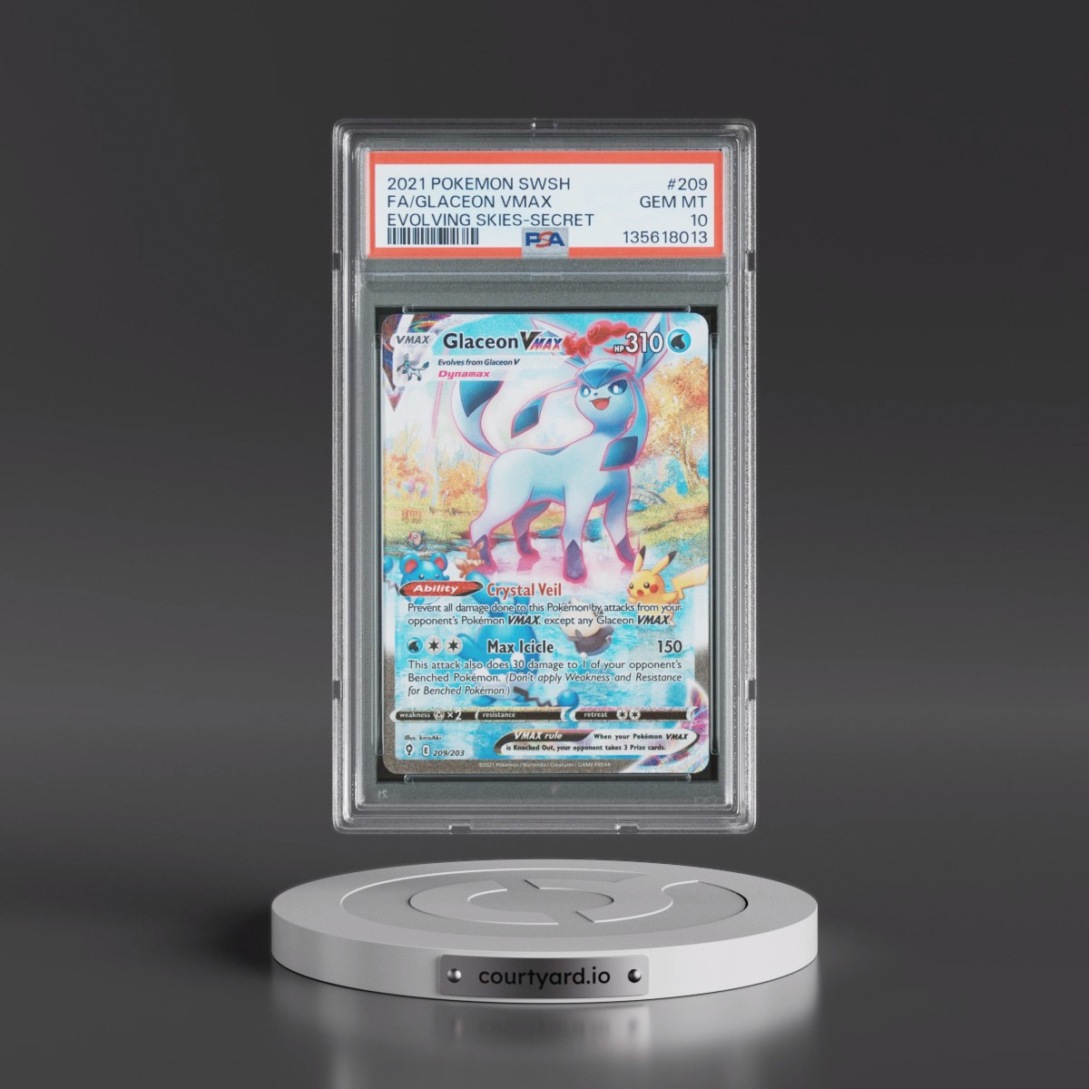 2021 Pokémon Sword & Shield Evolving Skies #209 Glaceon Vmax - Full Art Secret (PSA 10 GEM MINT)