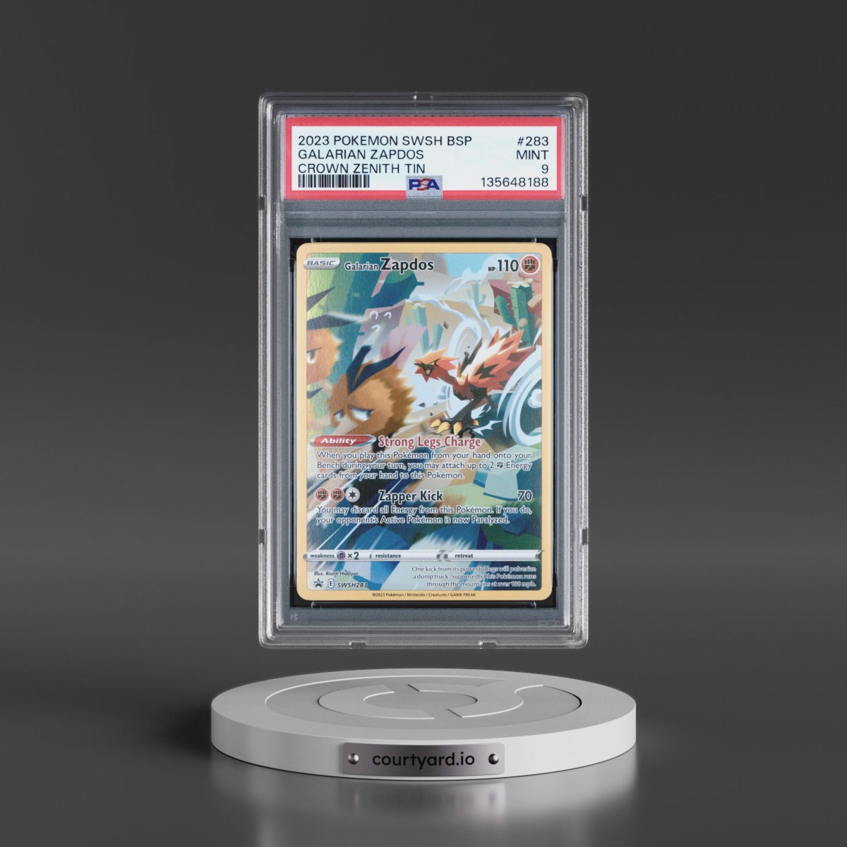 2023 Pokémon Swsh Black Star Promo #283 Galarian Zapdos - Crown Zenith Tin (PSA 9 MINT)