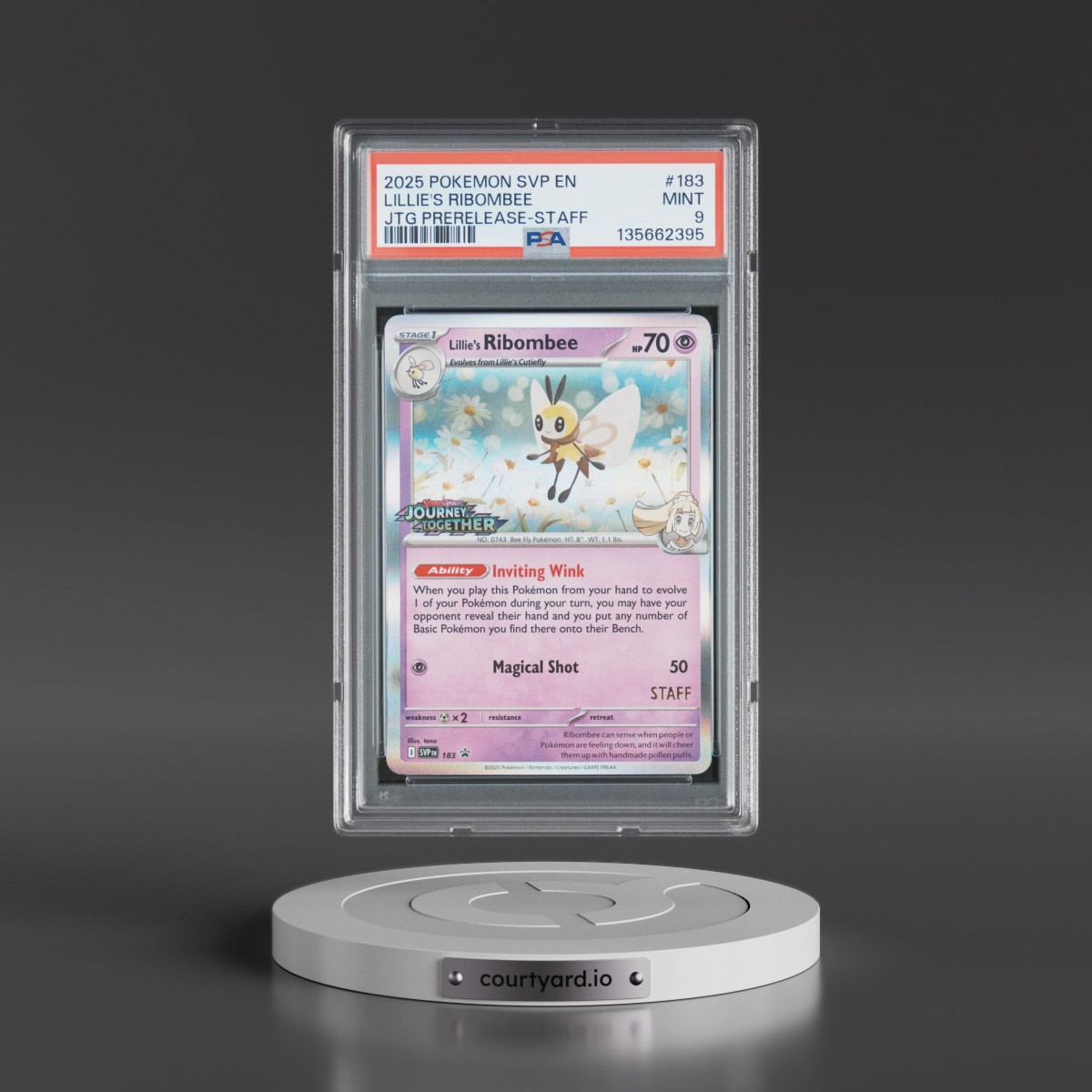 2025 Pokémon Svp EN-SV Black Star Promo #183 Lillie's Ribombee - Journey Together Prerelease-Staff (PSA 9 MINT)