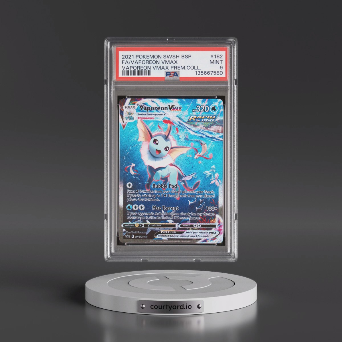 2021 Pokémon Swsh Black Star Promo #182 Vaporeon Vmax - Full Art Vaporeon Vmax Premium Collection (PSA 9 MINT)