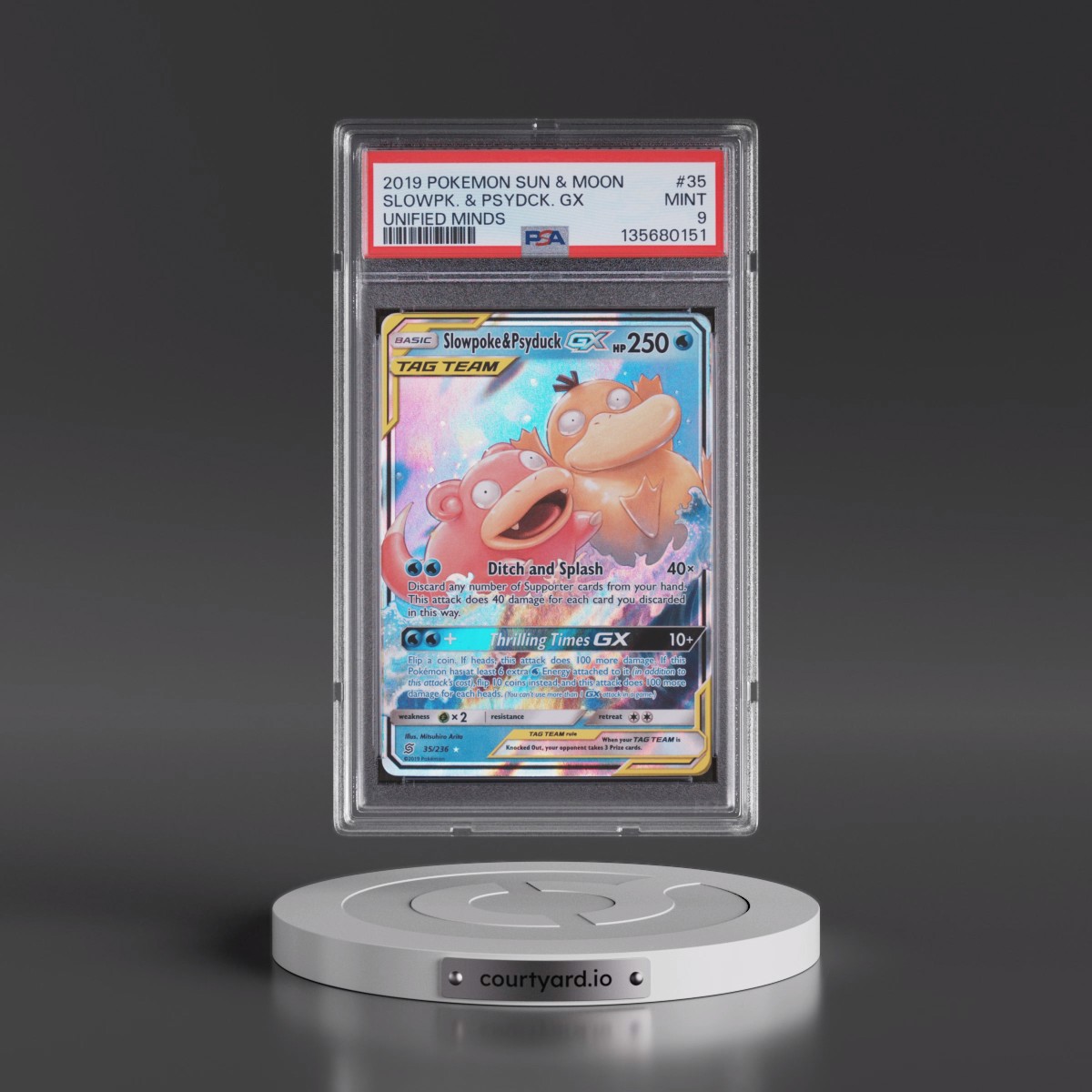 2019 Pokémon Sun & Moon Unified Minds #35 Slowpoke & Psyduck GX - Holo (PSA 9 MINT)