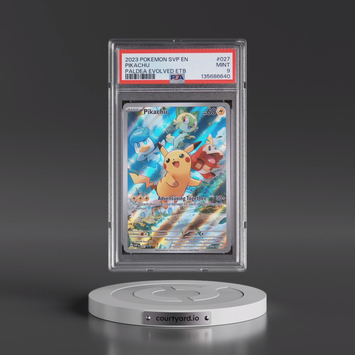 2023 Pokémon Svp EN-SV Black Star Promo #027 Pikachu - Paldea Evolved Elite Trainer Box (PSA 9 MINT)