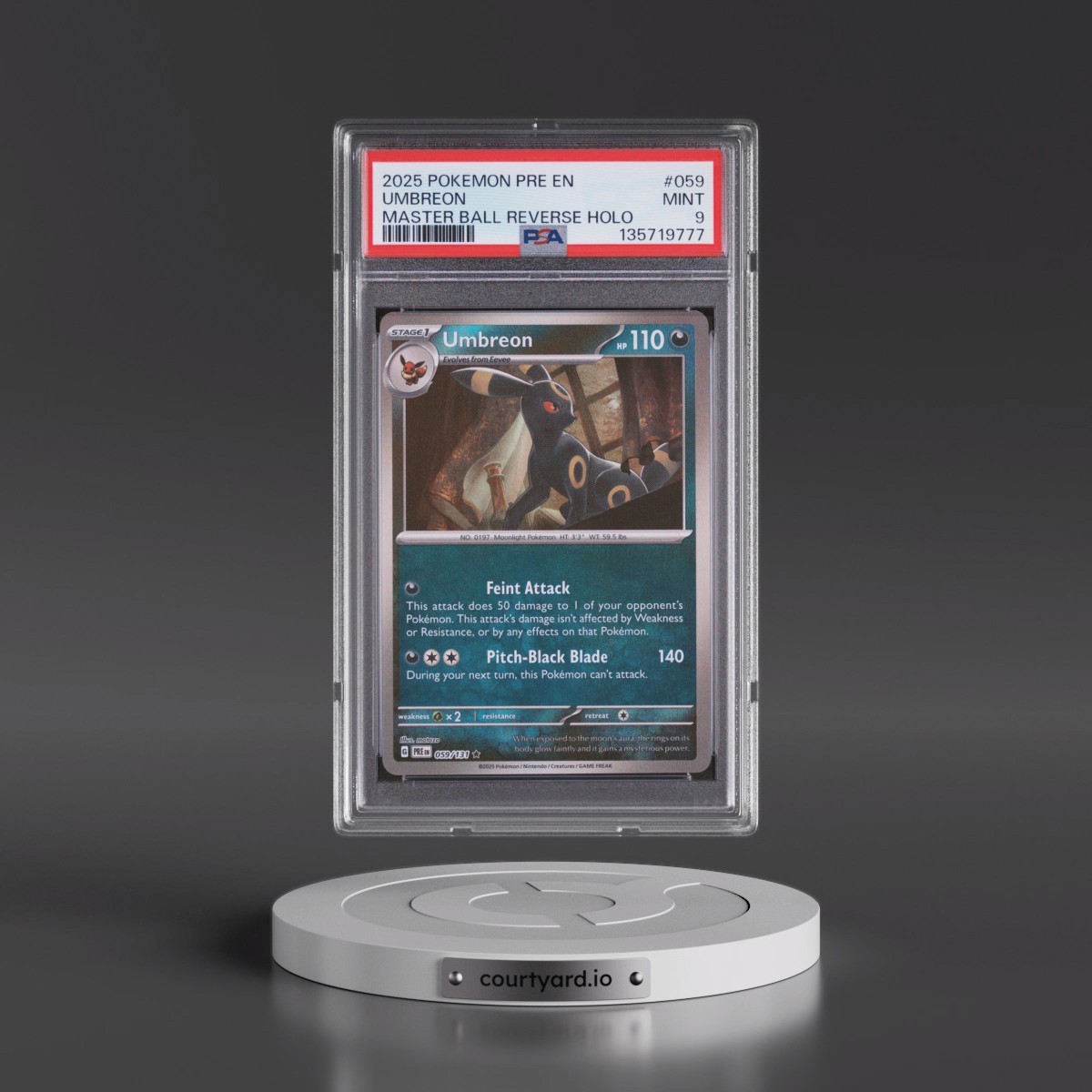 2025 Pokémon Pre EN-Prismatic Evolutions #059 Umbreon - Reverse Holo Master Ball (PSA 9 MINT)