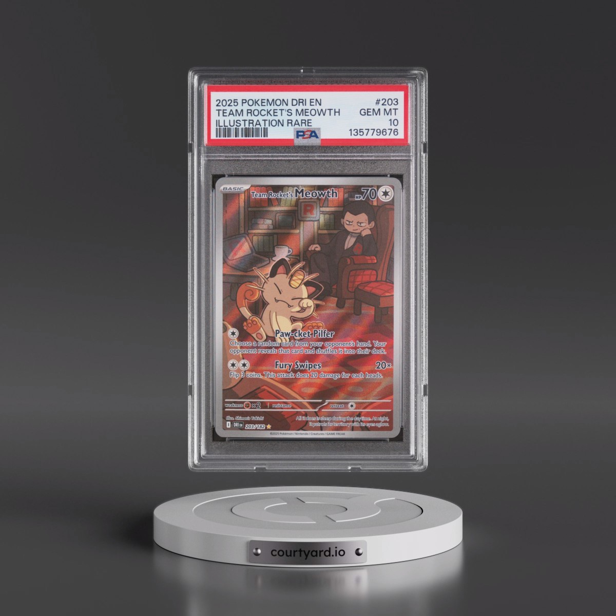 2025 Pokémon Dri EN-Destined Rivals #203 Team Rocket's Meowth - Illustration Rare (PSA 10 GEM MINT)