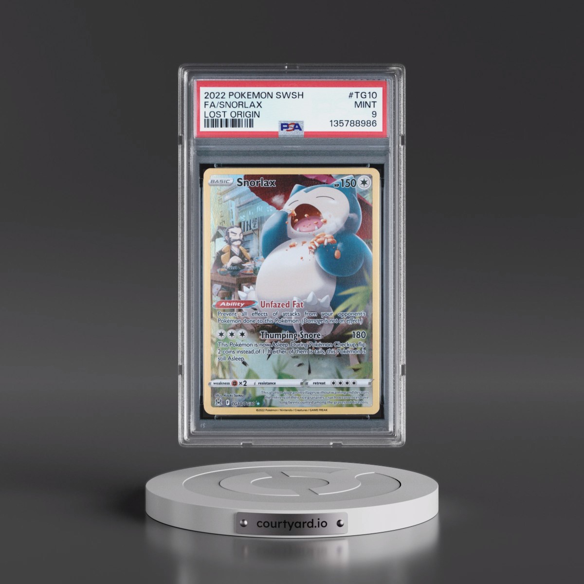 2022 Pokémon Sword & Shield Lost Origin #TG10 Snorlax - Full Art (PSA 9 MINT)