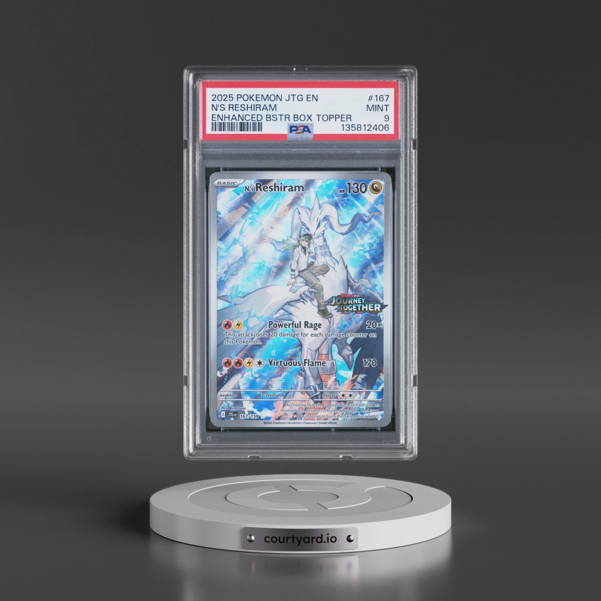2025 Pokémon Jtg EN-Journey Together #167 N's Reshiram - Enhanced Booster Box Topper (PSA 9 MINT)