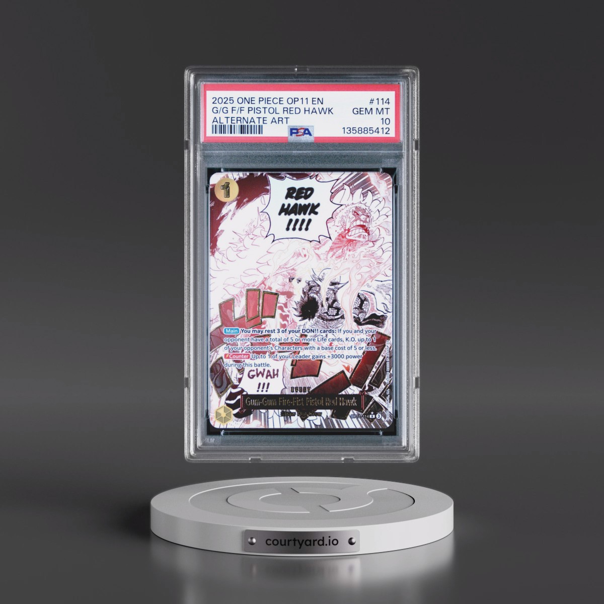 2025 One Piece OP11-A Fist of Divine Speed #114 Gum-Gum Fire-Fist Pistol Red Hawk - Alternate Art (PSA 10 GEM MINT)