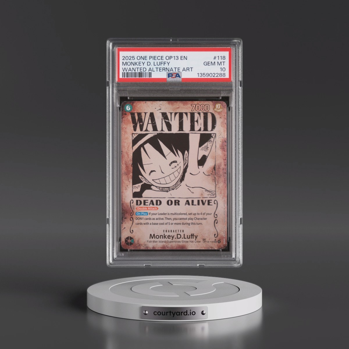 2025 One Piece OP13-Carrying on His Will #118 Monkey D. Luffy - Wanted Alternate Art (PSA 10 GEM MINT)