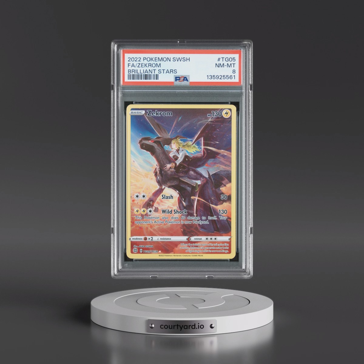 2022 Pokémon Sword & Shield Brilliant Stars #TG05 Zekrom - Full Art (PSA 8 NM-MT)