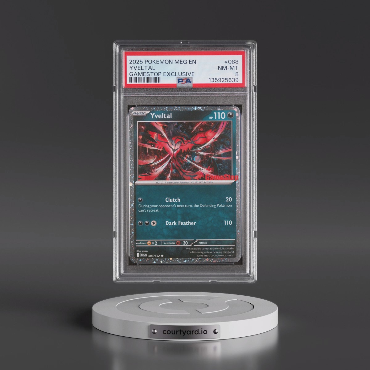 2025 Pokémon Meg EN-Mega Evolution #088 Yveltal - Gamestop Exclusive (PSA 8 NM-MT)