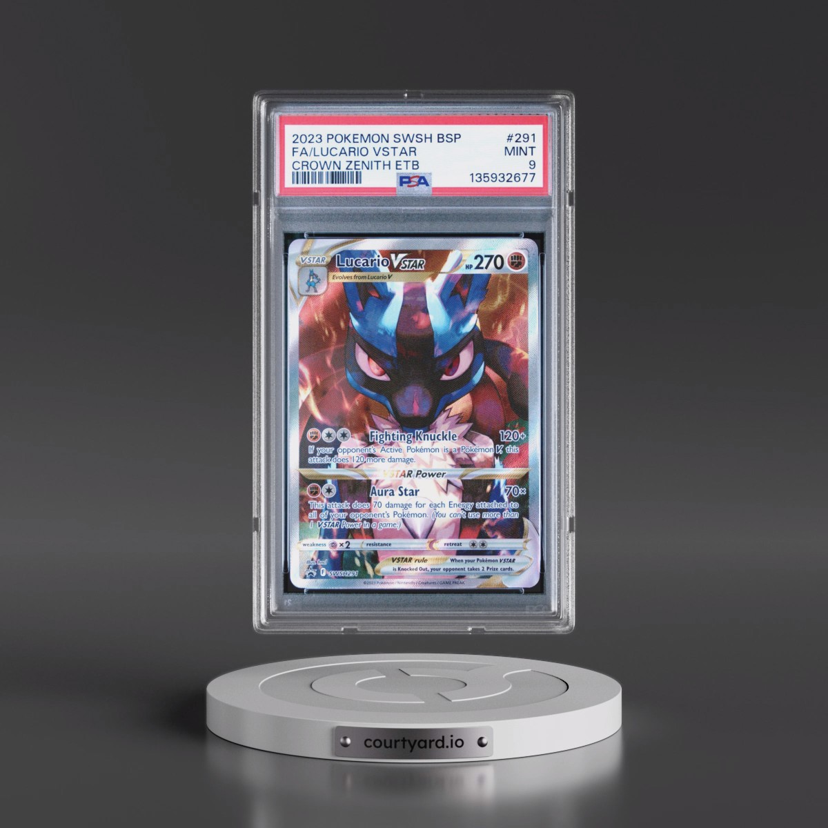2023 Pokémon Swsh Black Star Promo #291 Lucario Vstar - Full Art Crown Zenith Elite Trainer Box (PSA 9 MINT)