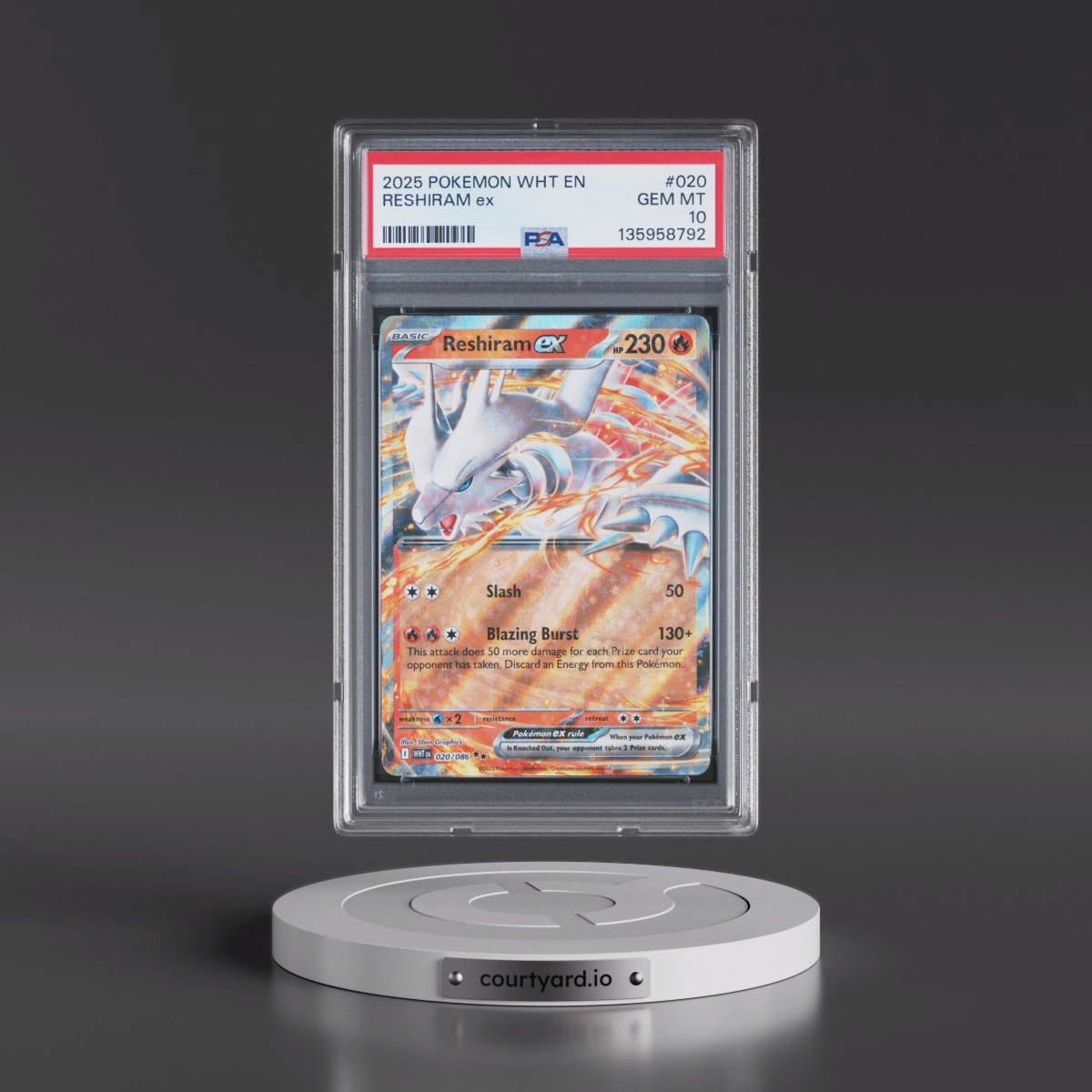 2025 Pokémon Wht EN-White Flare #020 Reshiram EX - Holo (PSA 10 GEM MINT)