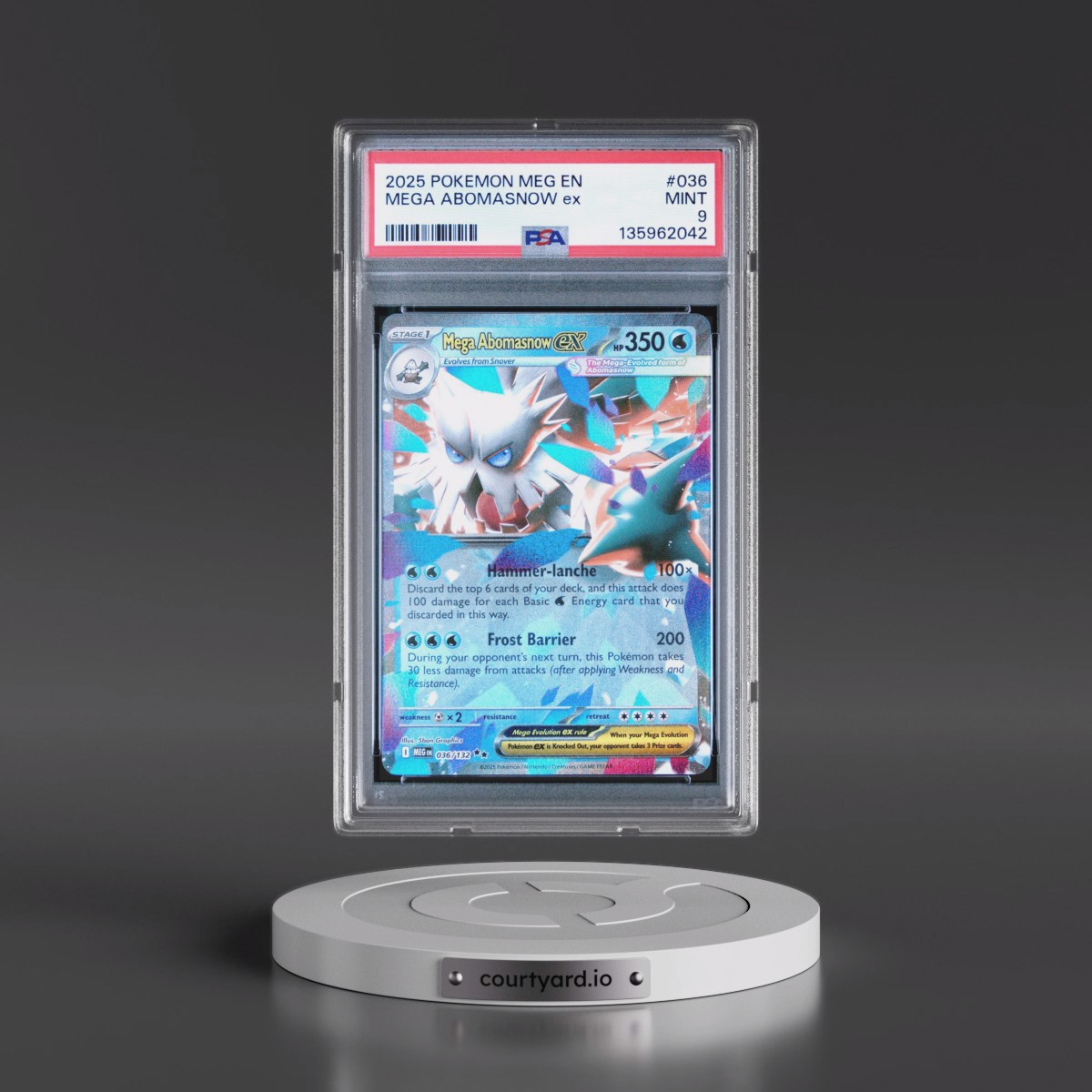2025 Pokémon Meg EN-Mega Evolution #036 Mega Abomasnow EX - Holo (PSA 9 MINT)