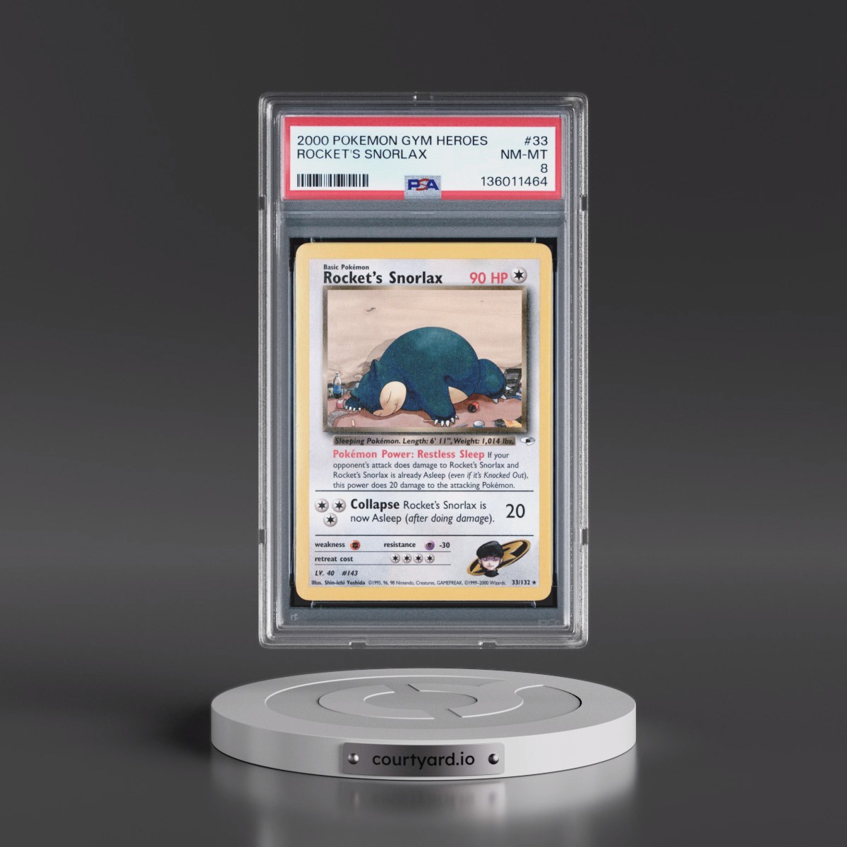 2000 Pokémon Gym Heroes #33 Rocket's Snorlax (PSA 8 NM-MT)