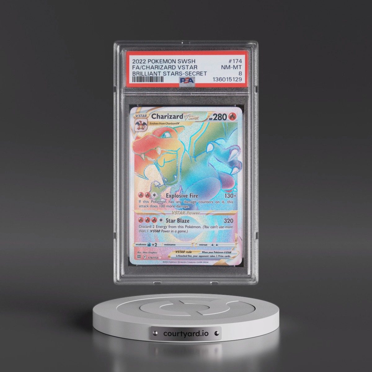 2022 Pokémon Sword & Shield Brilliant Stars #174 Charizard Vstar - Full Art Secret (PSA 8 NM-MT)