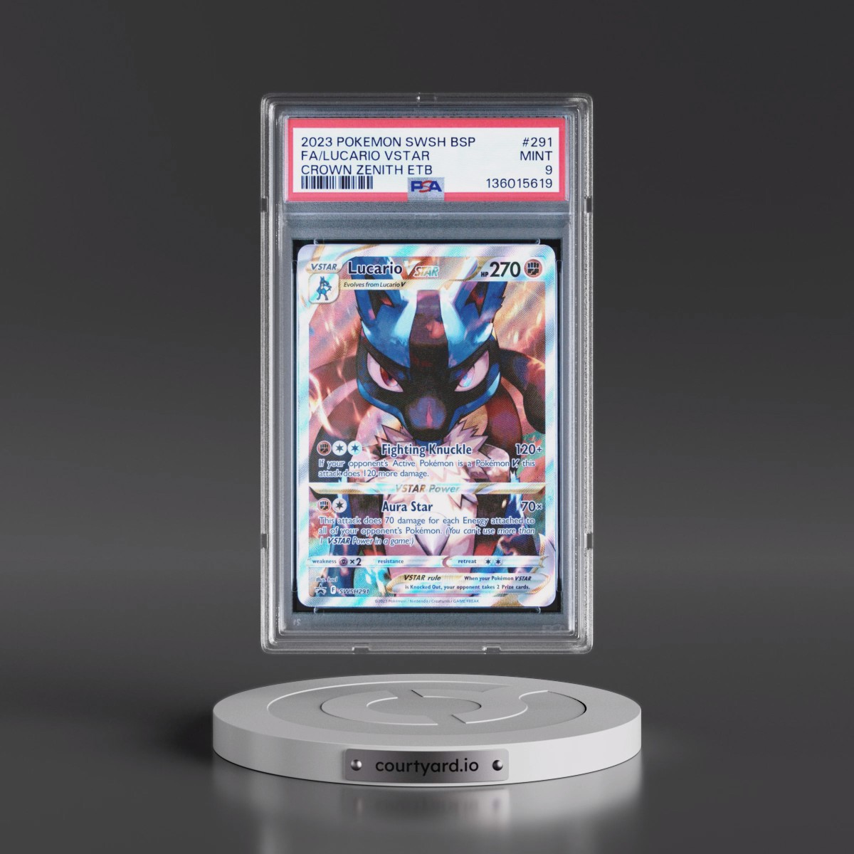 2023 Pokémon Swsh Black Star Promo #291 Lucario Vstar - Full Art Crown Zenith Elite Trainer Box (PSA 9 MINT)