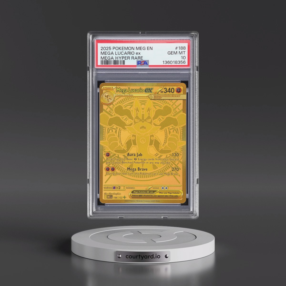 2025 Pokémon Meg EN-Mega Evolution #188 Mega Lucario EX - Holo Mega Hyper Rare (PSA 10 GEM MINT)