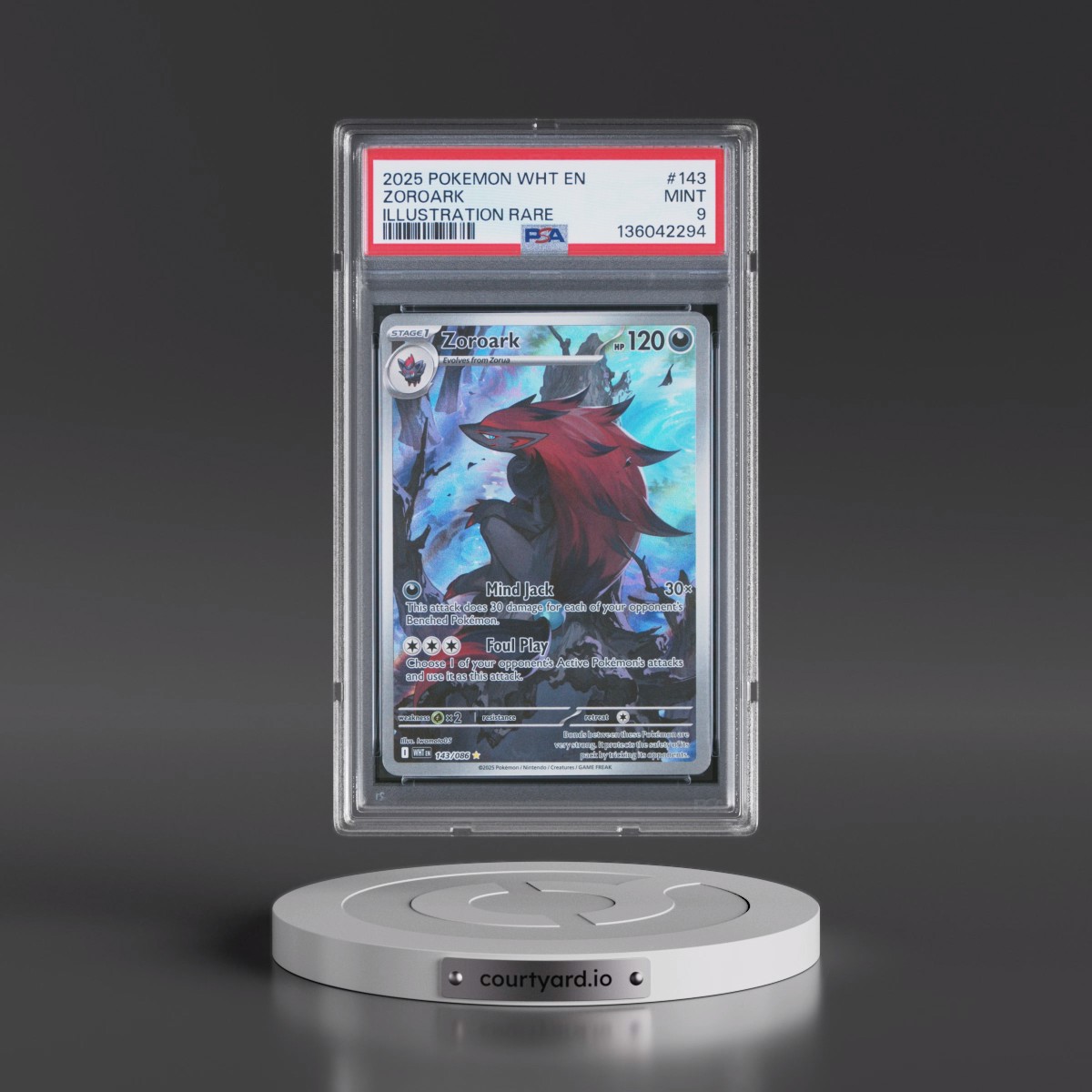 2025 Pokémon Wht EN-White Flare #143 Zoroark - Illustration Rare (PSA 9 MINT)