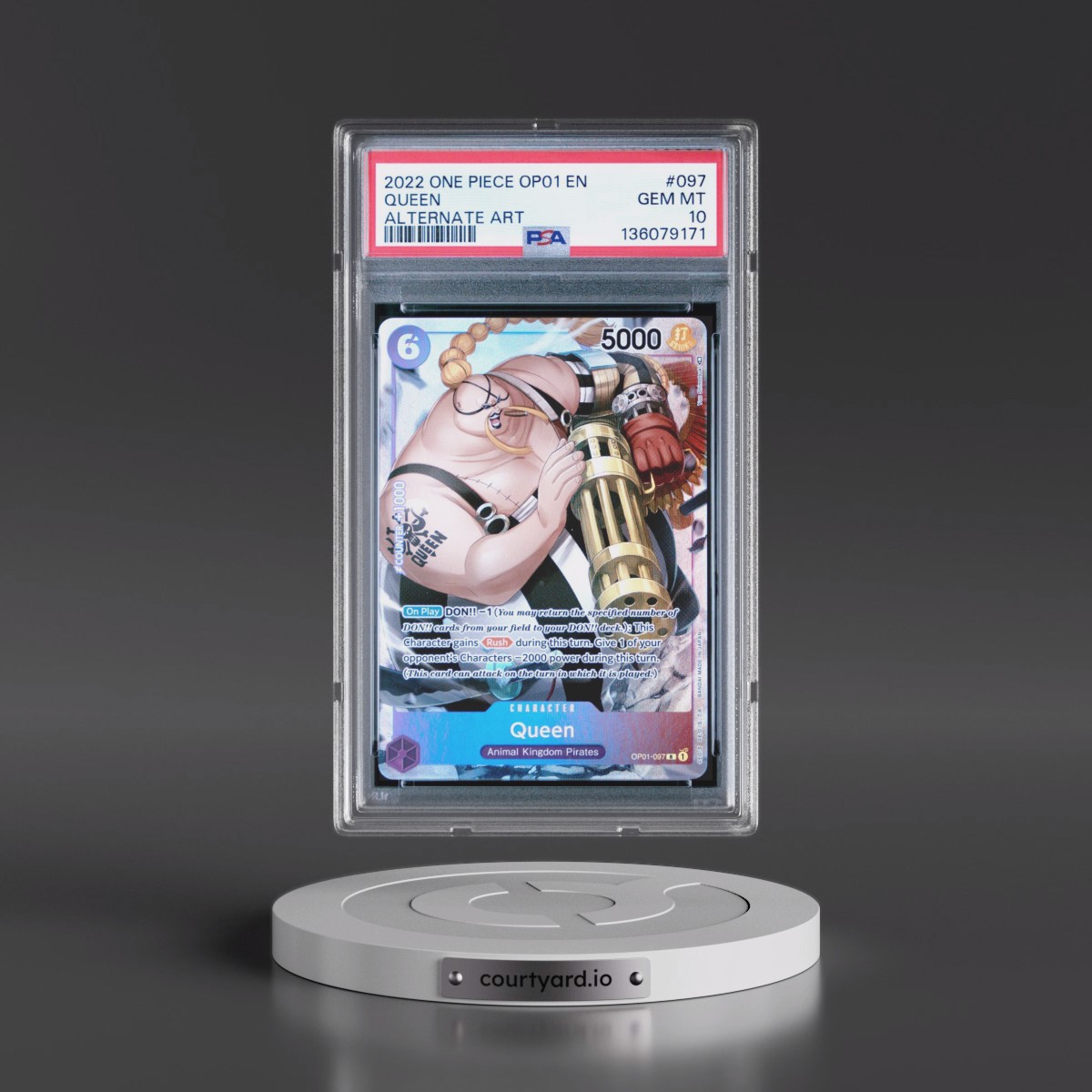 2022 One Piece OP01-Romance Dawn #097 Queen - Alternate Art (PSA 10 GEM MINT)