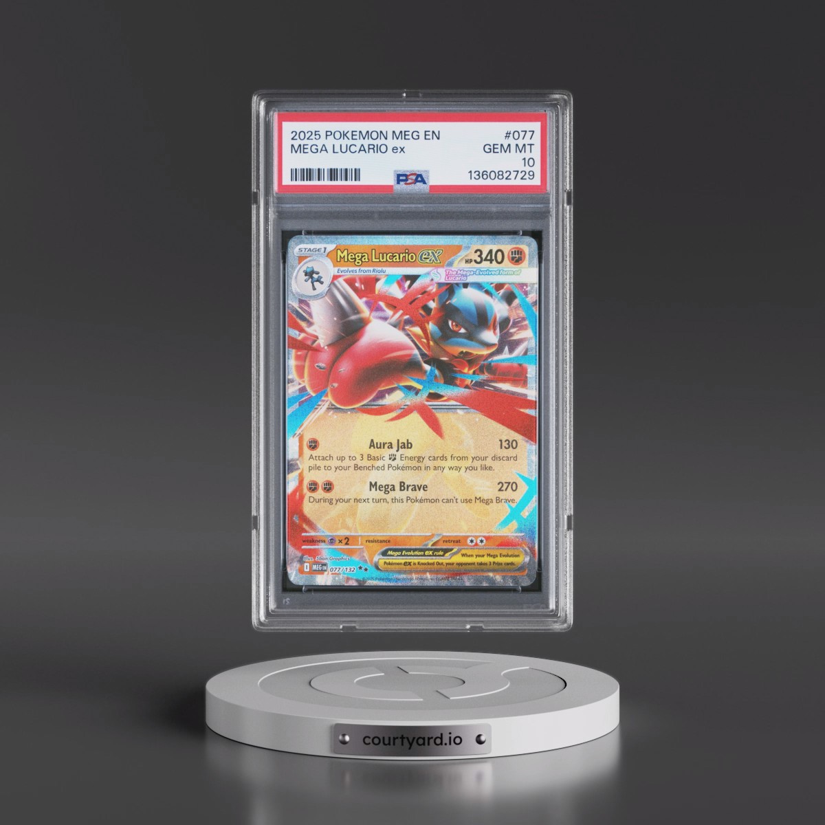 2025 Pokémon Meg EN-Mega Evolution #077 Mega Lucario EX - Holo (PSA 10 GEM MINT)