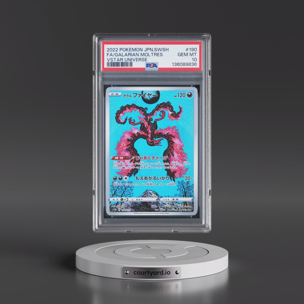 2022 Pokémon Sword & Shield Vstar Universe #190 Galarian Moltres - Full Art (PSA 10 GEM MINT)