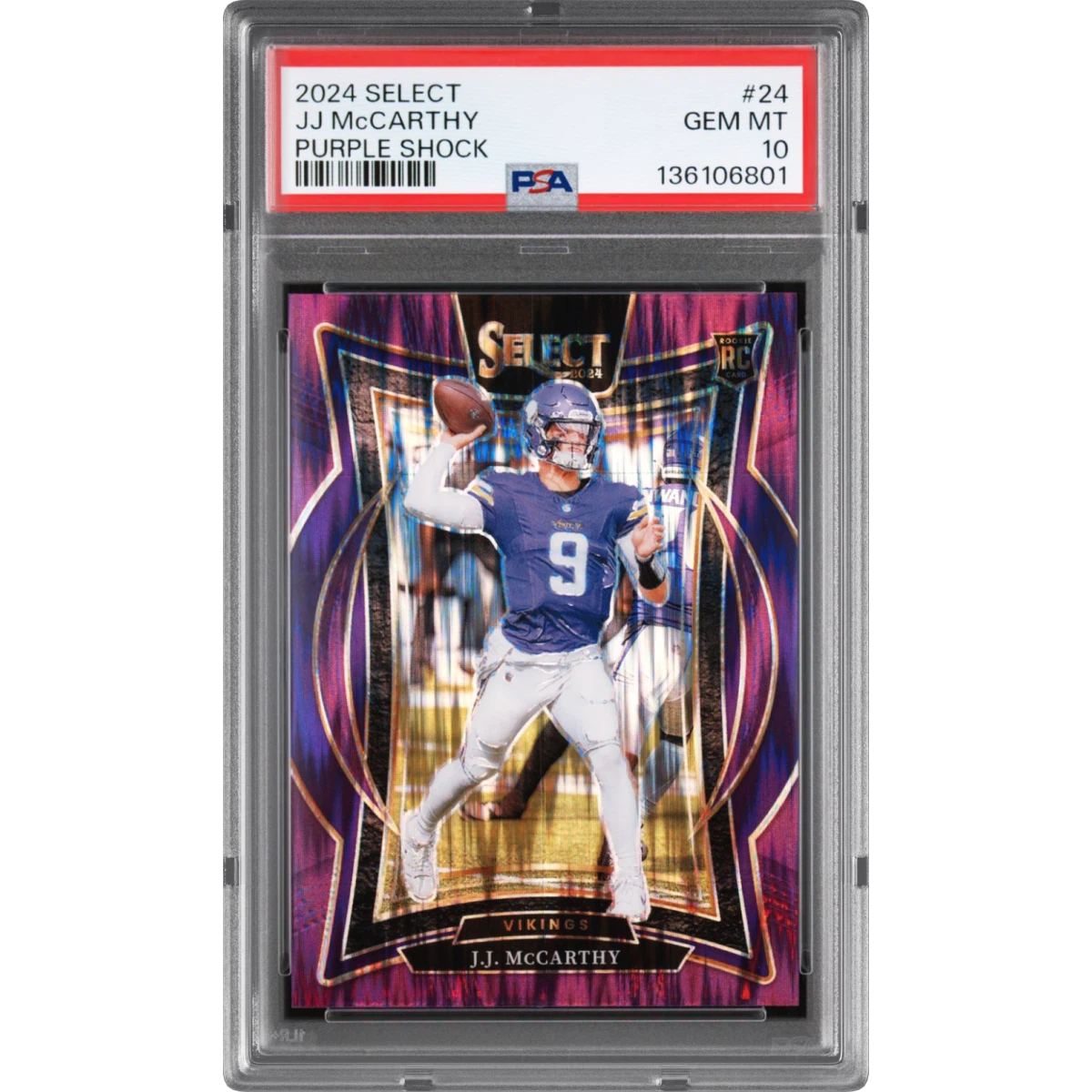 2024 Panini Select #24 JJ McCarthy - Purple Shock (PSA 10 GEM MINT)
