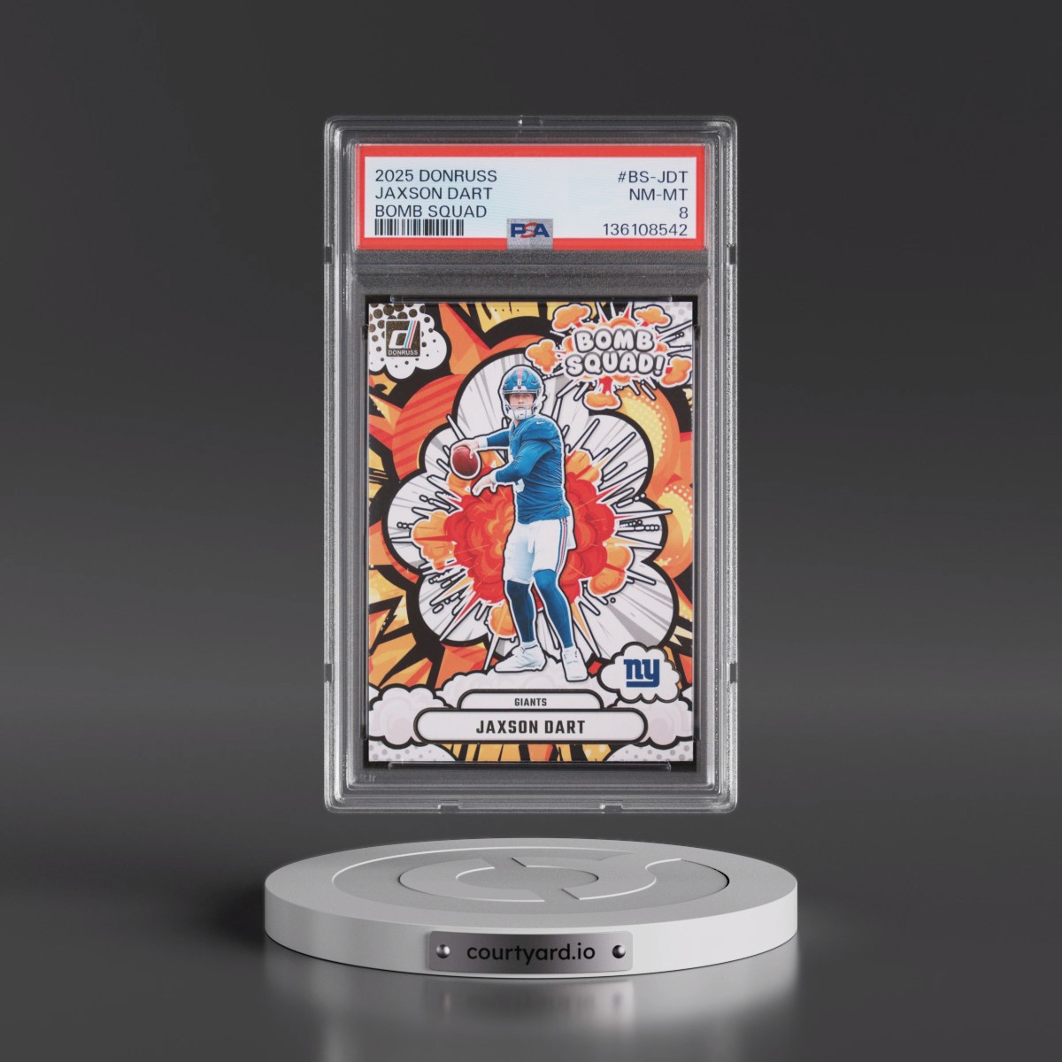 2025 Panini Donruss Bomb Squad #BS-JDT Jaxson Dart (PSA 8 NM-MT)