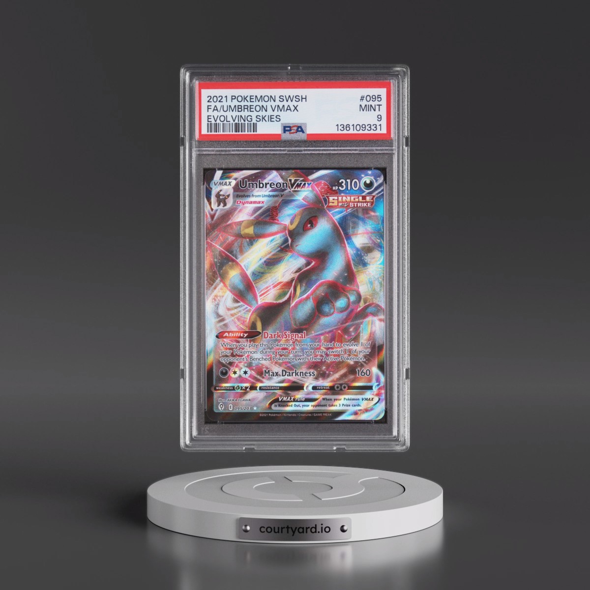 2021 Pokémon Sword & Shield Evolving Skies #095 Umbreon Vmax - Full Art (PSA 9 MINT)