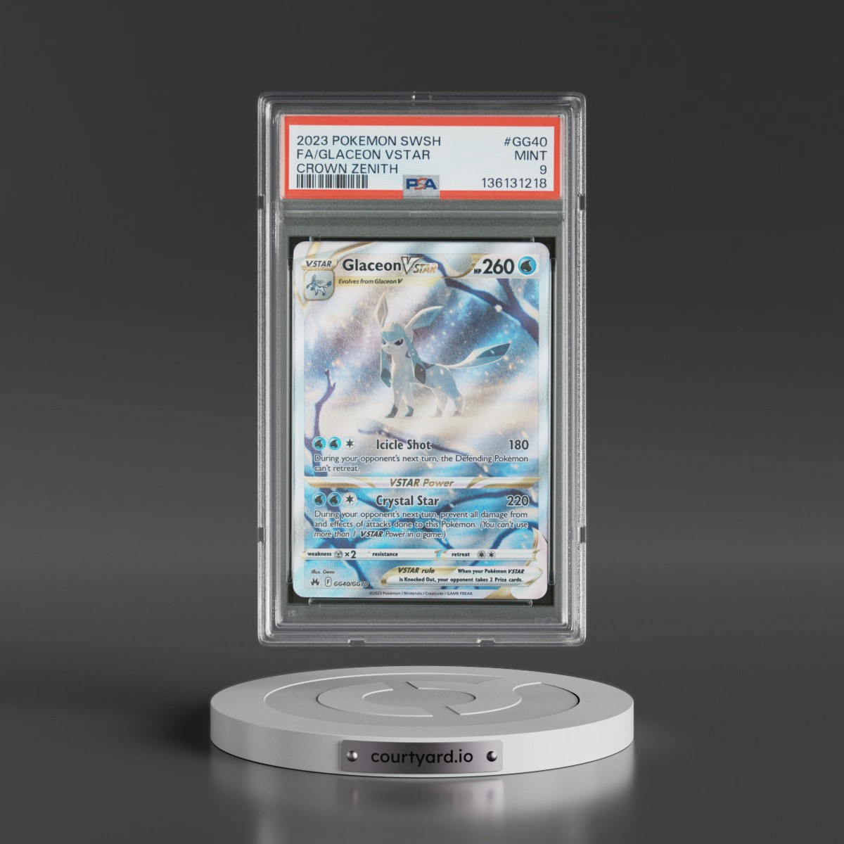 2023 Pokémon Sword and Shield Crown Zenith #GG40 Glaceon Vstar - Full Art (PSA 9 MINT)