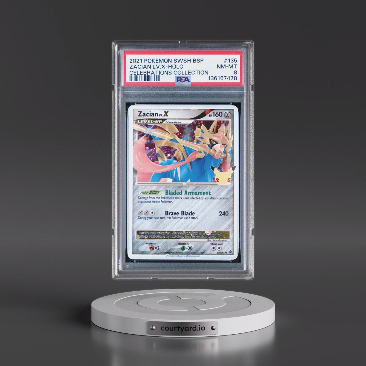2021 Pokémon Swsh Black Star Promo #135 Zacian LV.X - Holo Celebrations Collection (PSA 8 NM-MT)