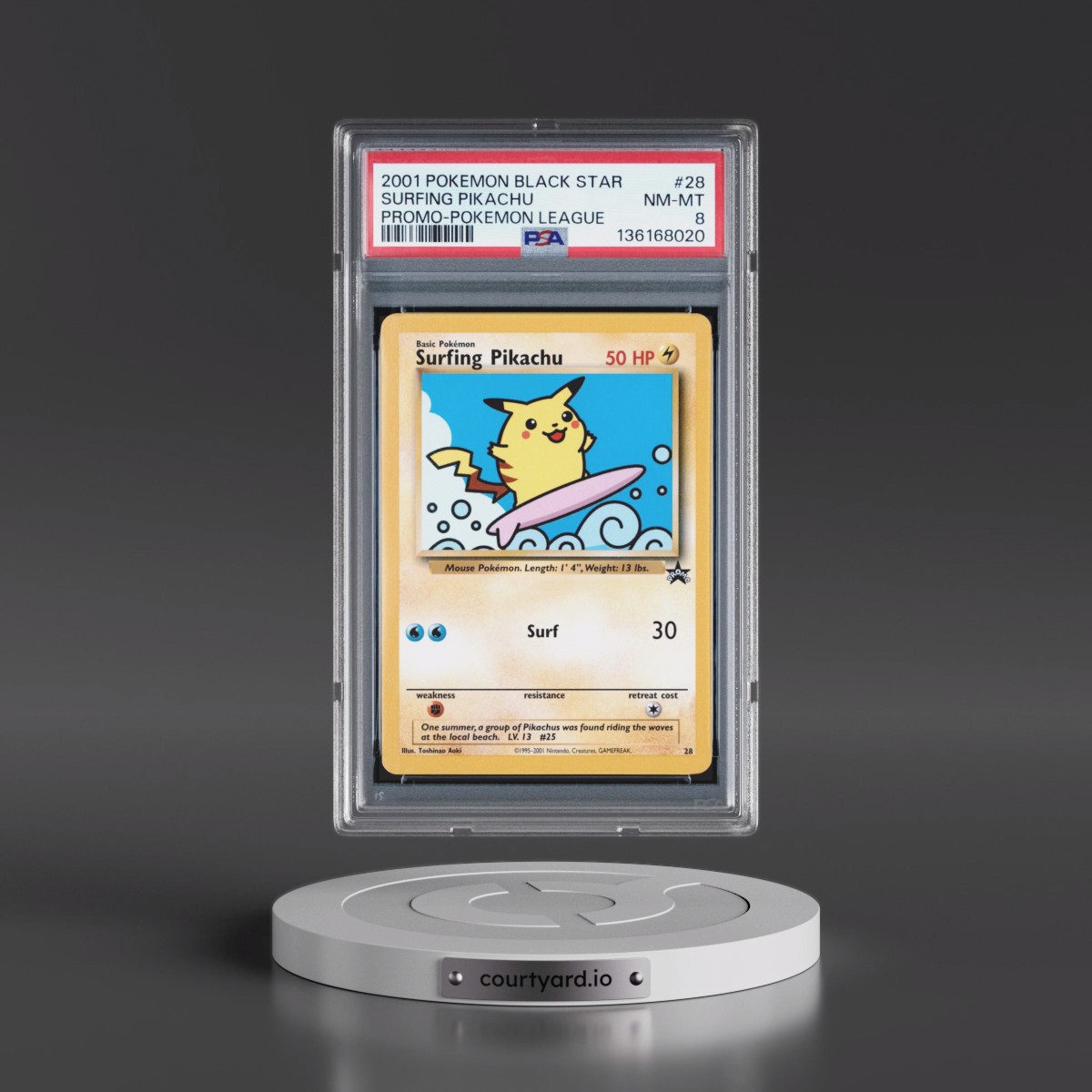 2001 Pokémon Promo Black Star #28 Surfing Pikachu - Pokemon League (PSA 8 NM-MT)