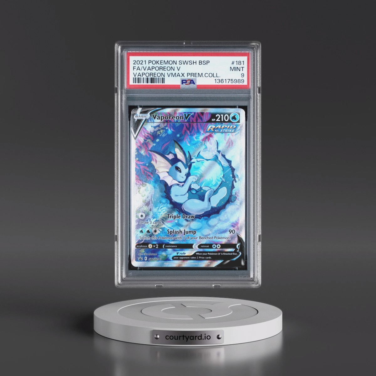 2021 Pokémon Swsh Black Star Promo #181 Vaporeon V - Holo Full Art Vaporeon Vmax Premium Collection (PSA 9 MINT)