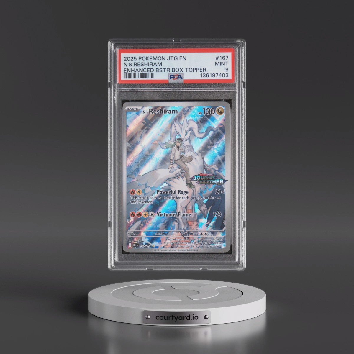 2025 Pokémon Jtg EN-Journey Together #167 N's Reshiram - Enhanced Booster Box Topper (PSA 9 MINT)