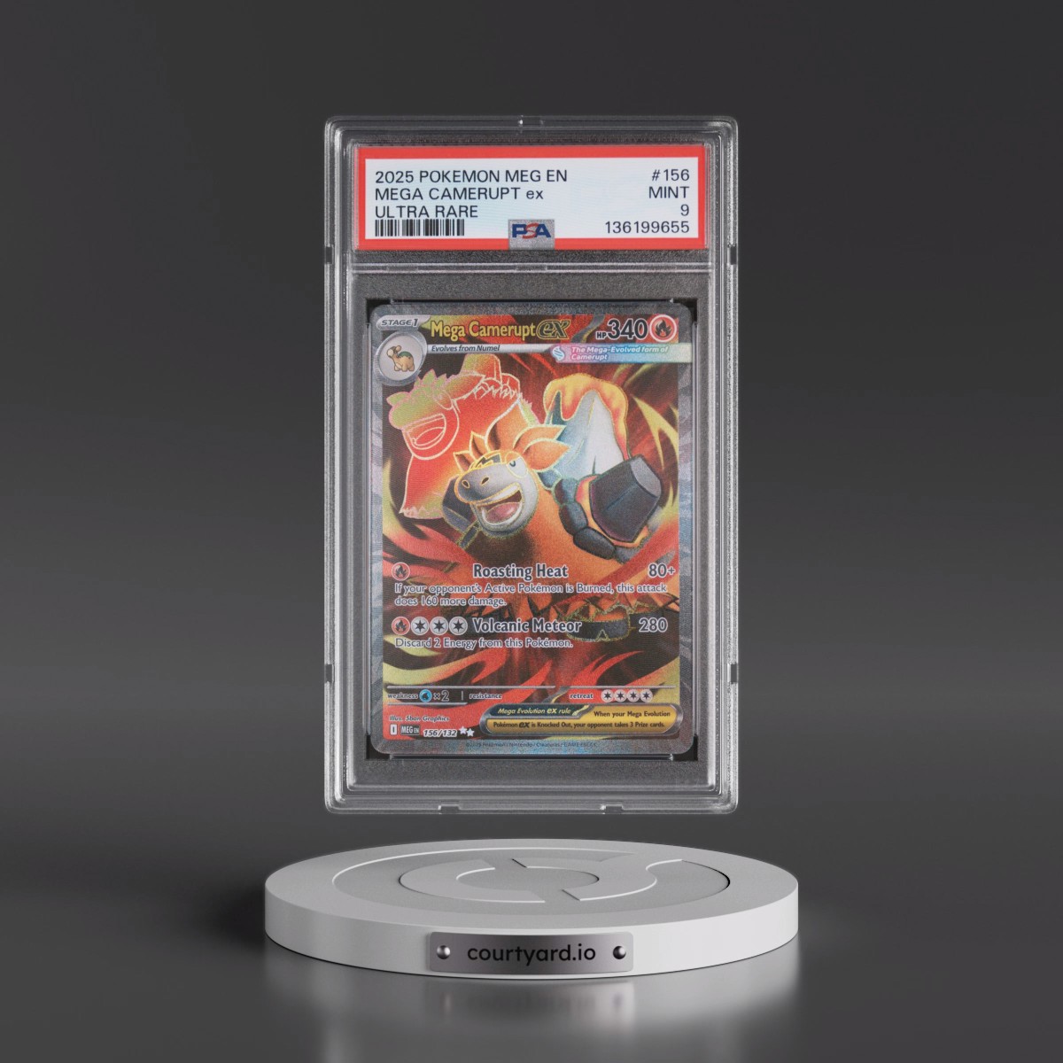 2025 Pokémon Meg EN-Mega Evolution #156 Mega Camerupt EX - Holo Ultra Rare (PSA 9 MINT)