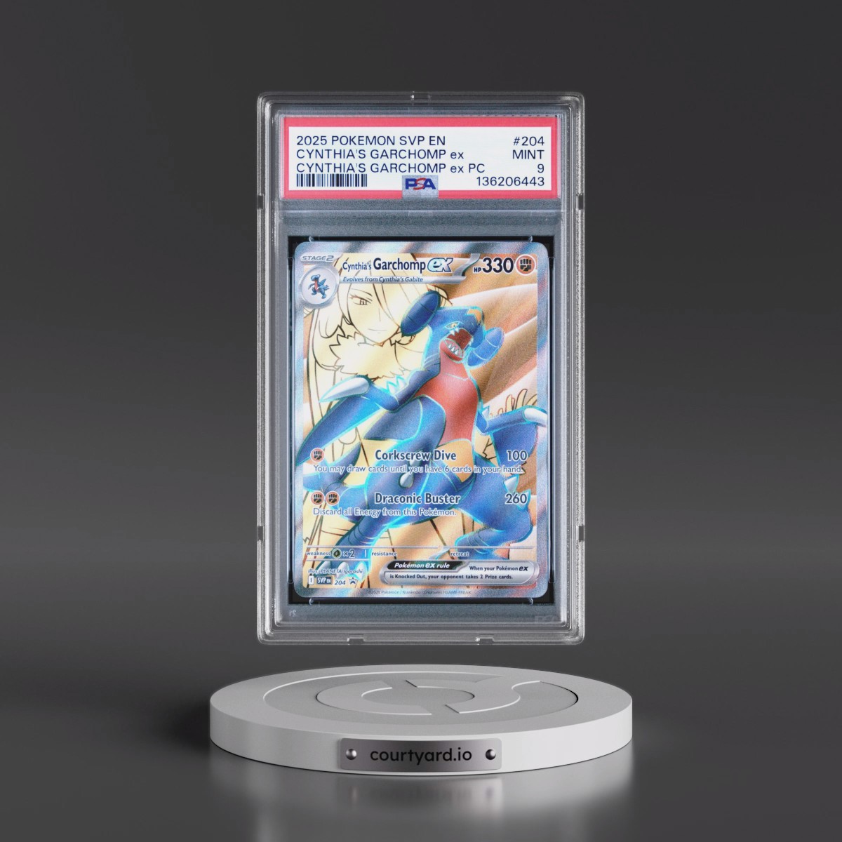 2025 Pokémon Svp EN-SV Black Star Promo #204 Cynthia's Garchomp EX - Holo Cynthia's Garchomp EX Premium Collection (PSA 9 MINT)