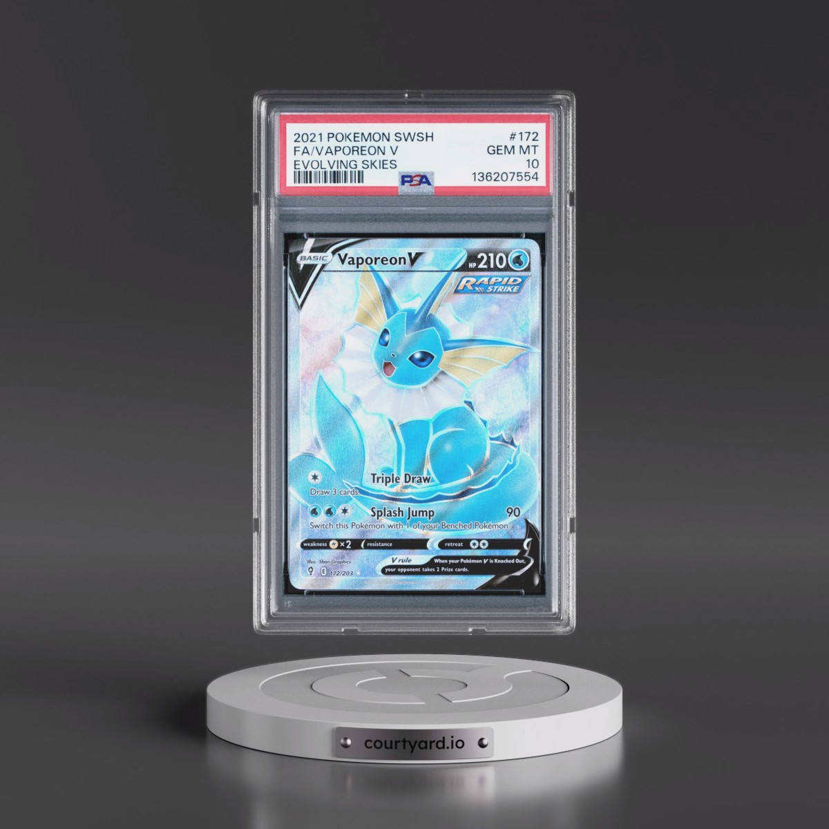 2021 Pokémon Sword & Shield Evolving Skies #172 Vaporeon V - Holo Full Art (PSA 10 GEM MINT)