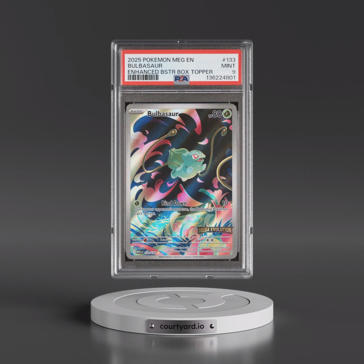 2025 Pokémon Meg EN-Mega Evolution #133 Bulbasaur - Enhanced Booster Box Topper (PSA 9 MINT)