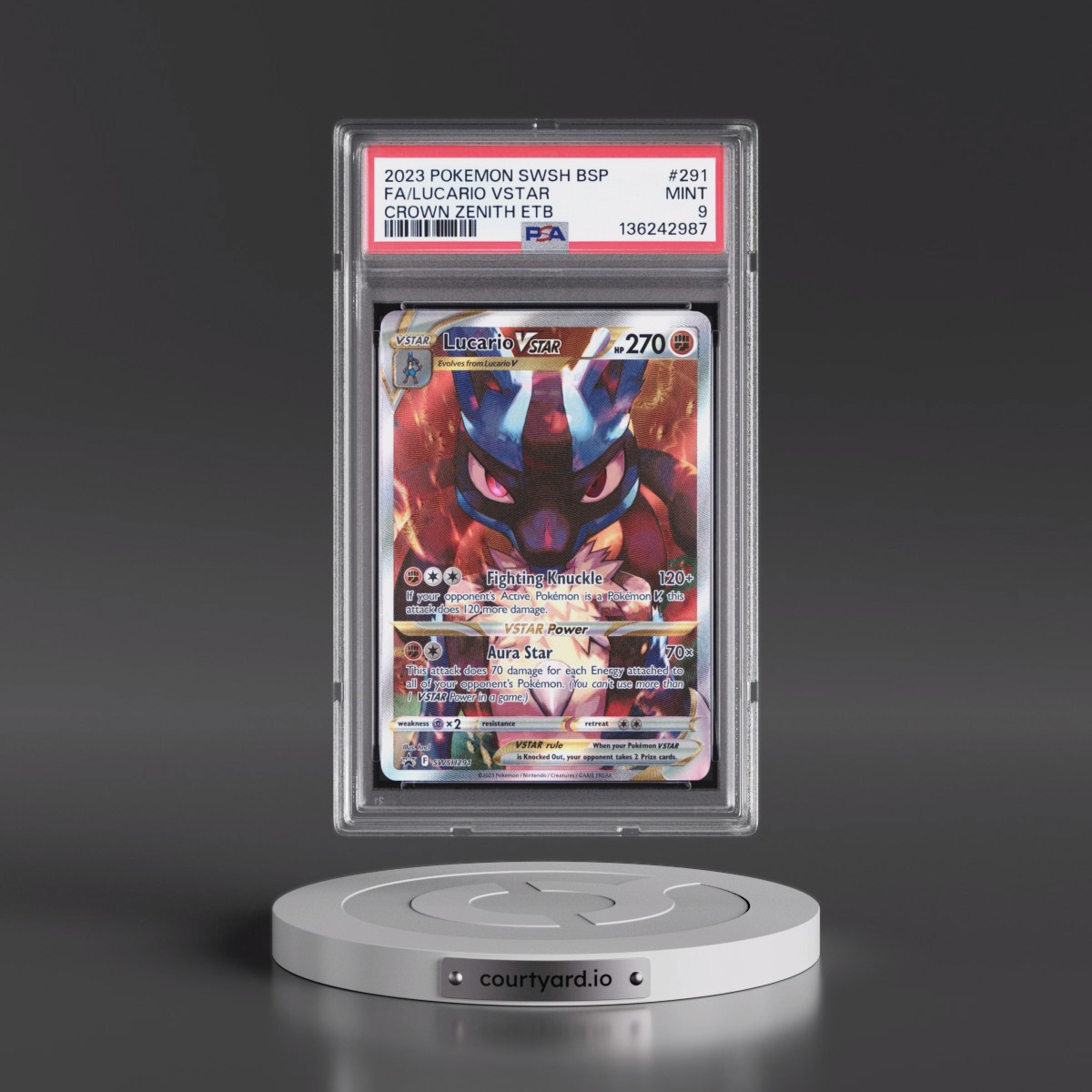 2023 Pokémon Swsh Black Star Promo #291 Lucario Vstar - Full Art Crown Zenith Elite Trainer Box (PSA 9 MINT)