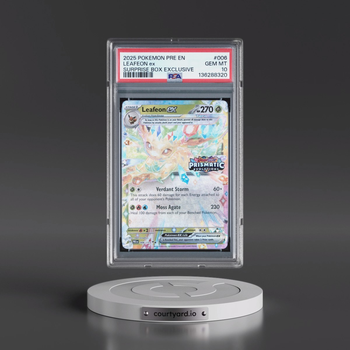 2025 Pokémon Pre EN-Prismatic Evolutions #006 Leafeon EX - Holo Surprise Box Exclusive (PSA 10 GEM MINT)