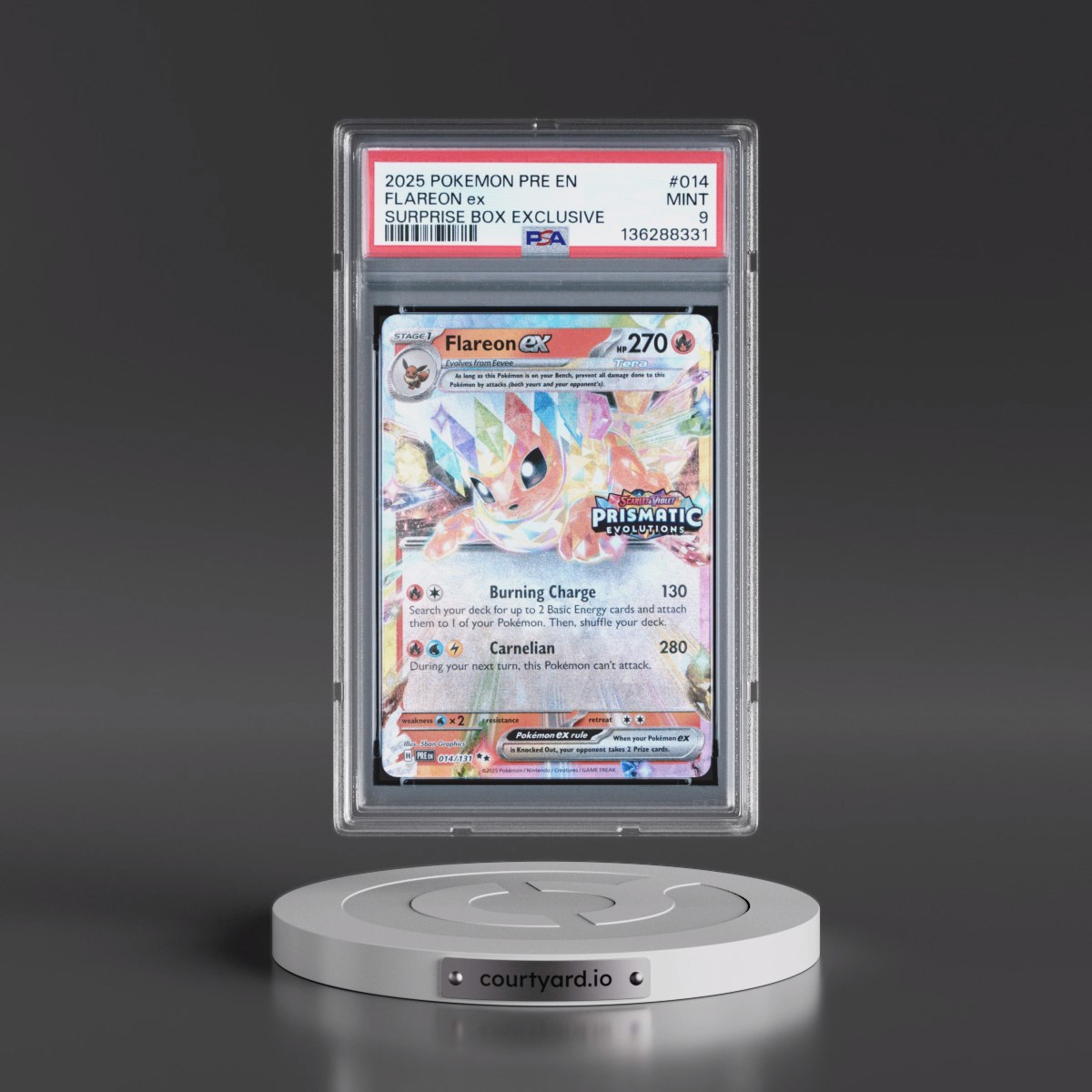 2025 Pokémon Pre EN-Prismatic Evolutions #014 Flareon EX - Holo Surprise Box Exclusive (PSA 9 MINT)