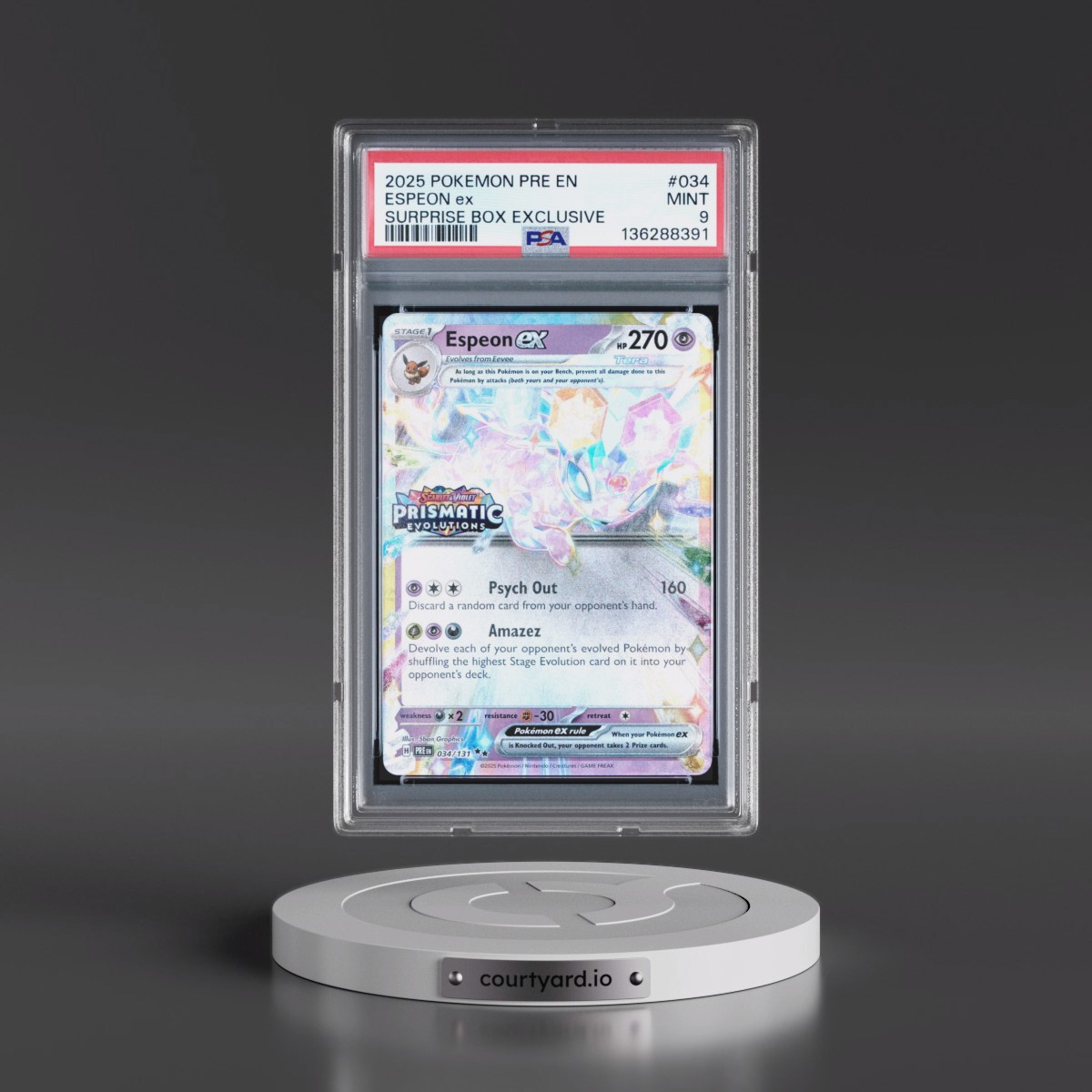 2025 Pokémon Pre EN-Prismatic Evolutions #034 Espeon EX - Holo Surprise Box Exclusive (PSA 9 MINT)