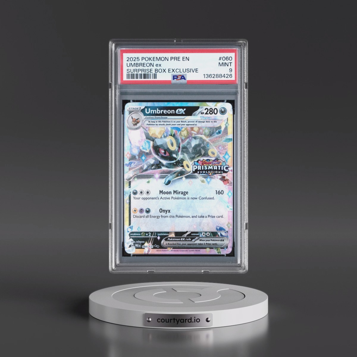 2025 Pokémon Pre EN-Prismatic Evolutions #060 Umbreon EX - Holo Surprise Box Exclusive (PSA 9 MINT)