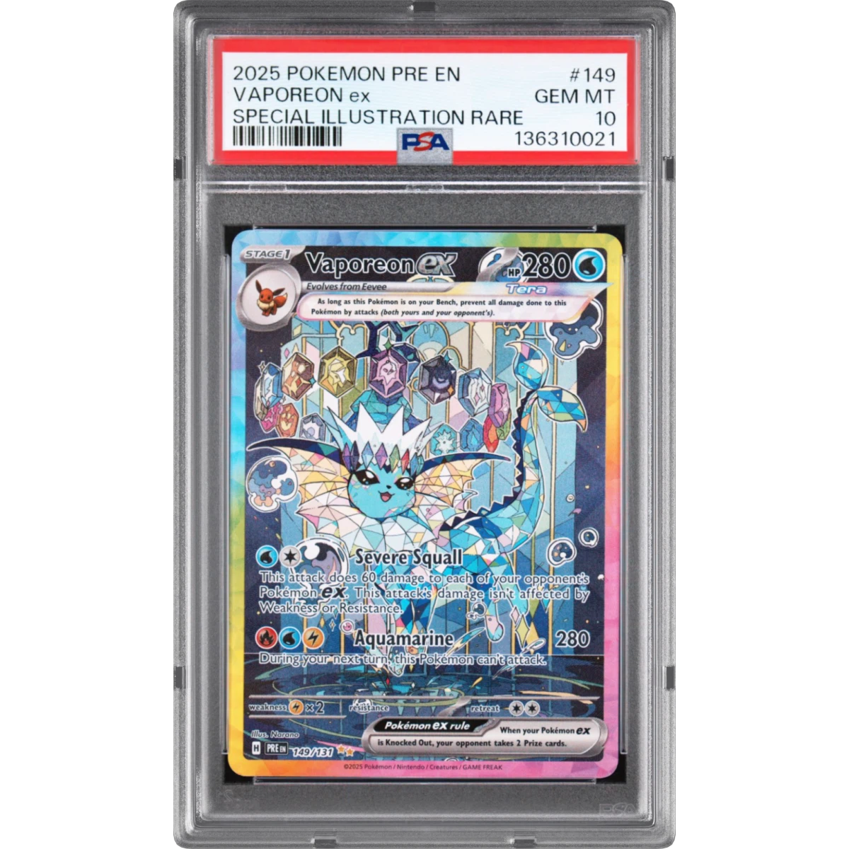 2025 Pokémon Pre EN-Prismatic Evolutions #149 Vaporeon EX - Holo Special Illustration Rare (PSA 10 GEM MINT)
