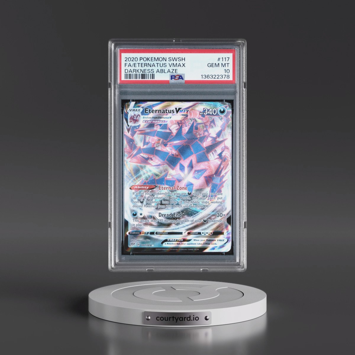 2020 Pokémon Sword & Shield Darkness Ablaze #117 Eternatus Vmax - Full Art (PSA 10 GEM MINT)
