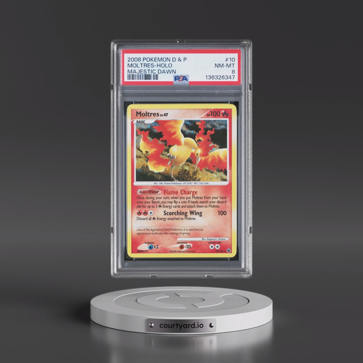 2008 Pokémon Diamond & Pearl Majestic Dawn #10 Moltres - Holo (PSA 8 NM-MT)